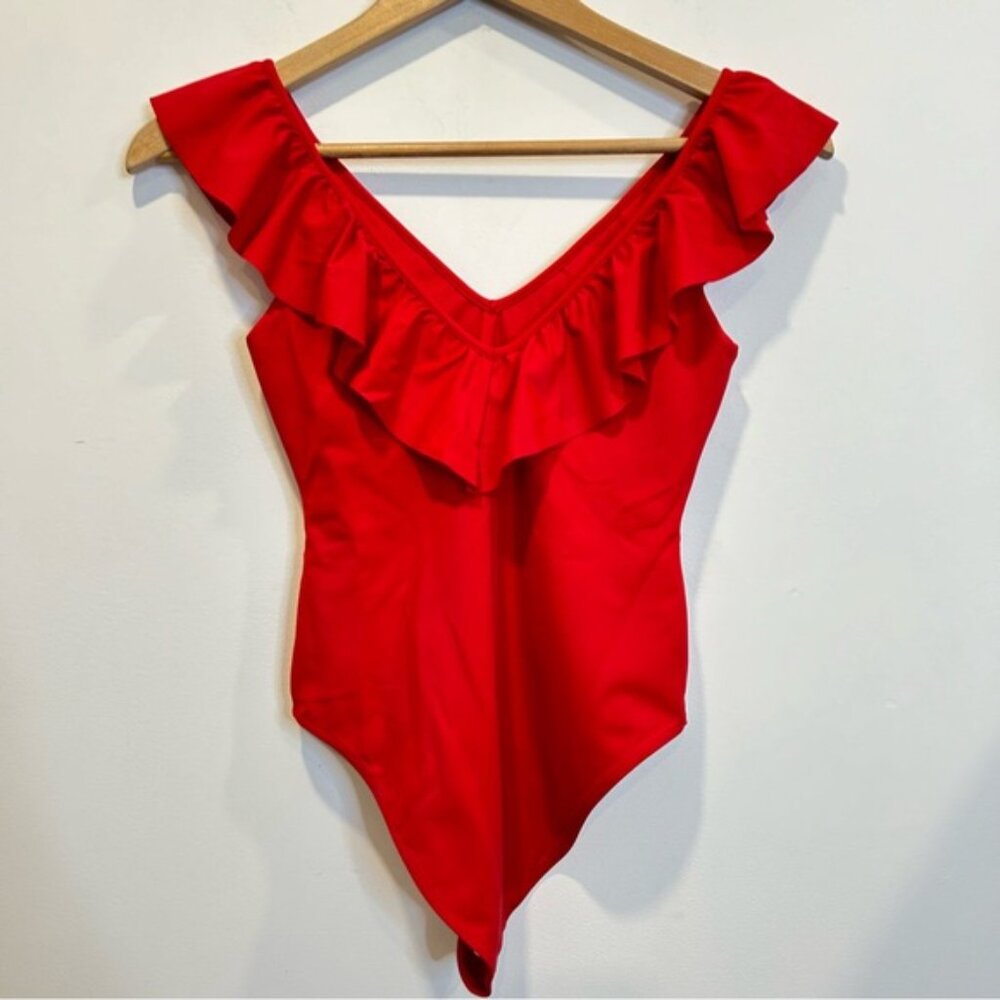 Aritzia Wilfred Danette Ruffle Bodysuit Red - Picture 6 of 8